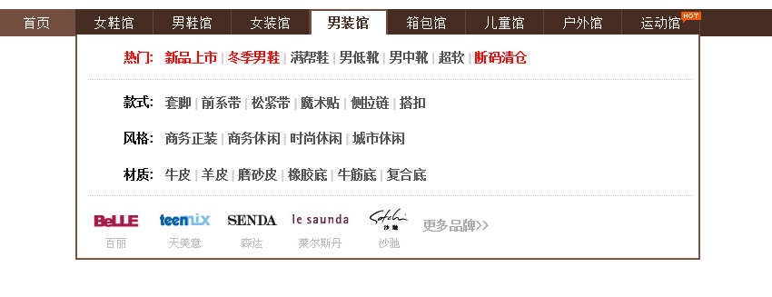 jQuery购物商城导航下拉菜单