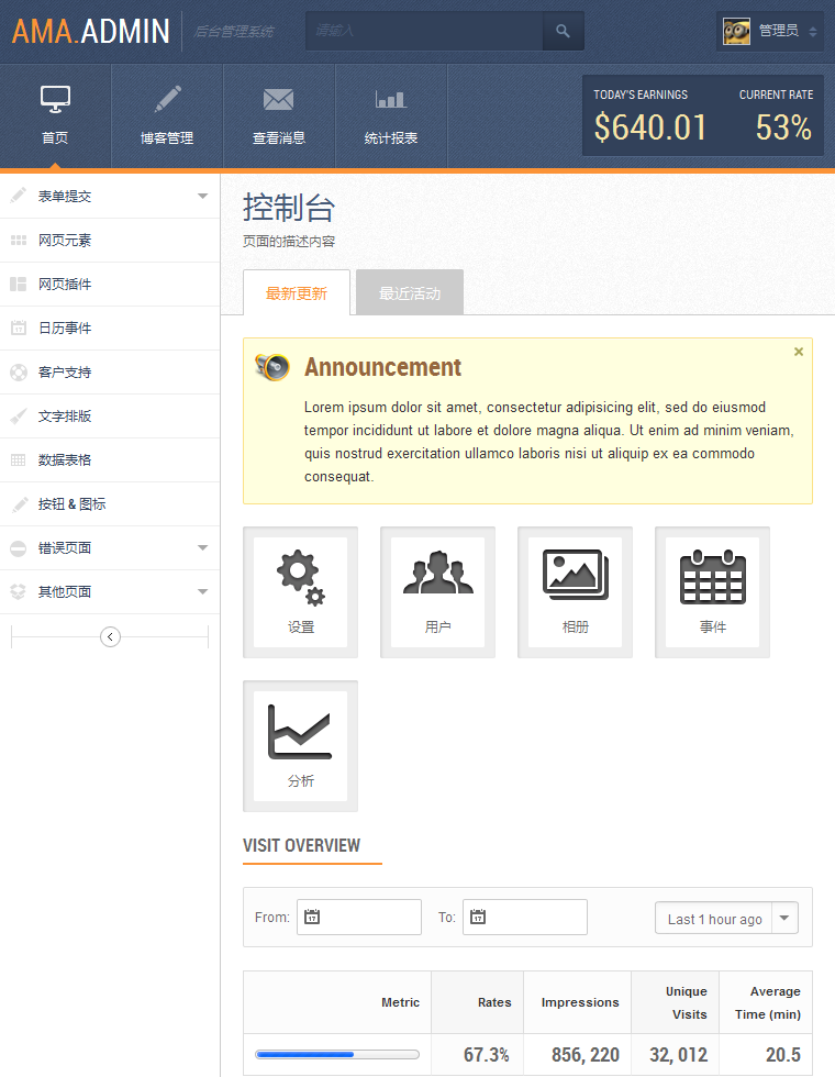 AmaAdmin带登录验证的完整后台模板