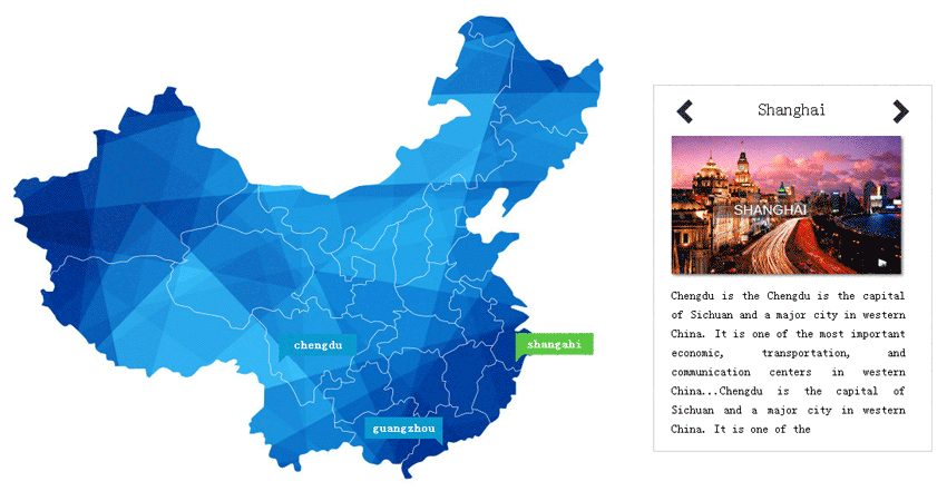 jQuery鼠标经过地图城市标注显示详细信息