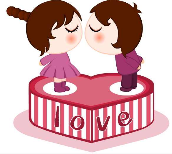 卡通站在爱心蛋糕上接吻小人flash动画素材