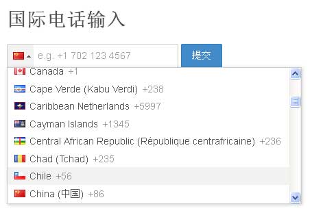 jquery input国际电话输入提示表单代码