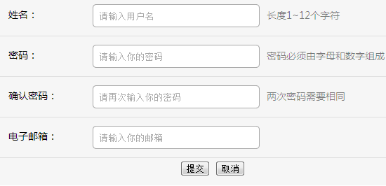 注册表单