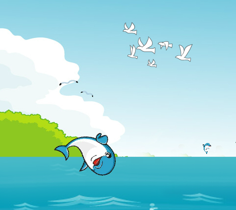 卡通海面上跳跃海豚flash动画素材