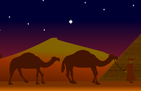 夜晚星空下行走的骆驼flash动画特效
