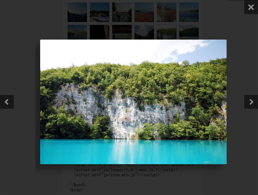 jQuery zoom图片弹出层插件简单的图片相册弹出层窗口展示...