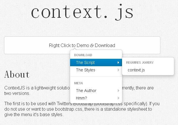 jQuery context.js鼠标点击右键弹出菜单选项