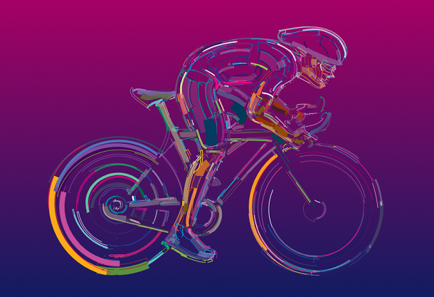 SVGCSS3镂空3D自行车骑行动画