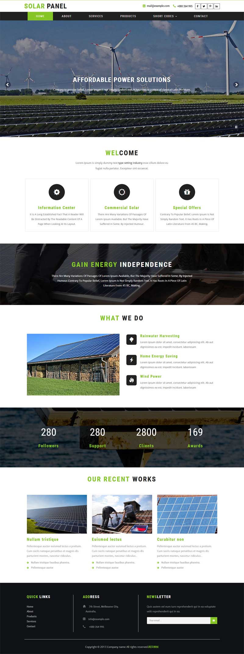 绿色大气的太阳能电力公司网站html模板