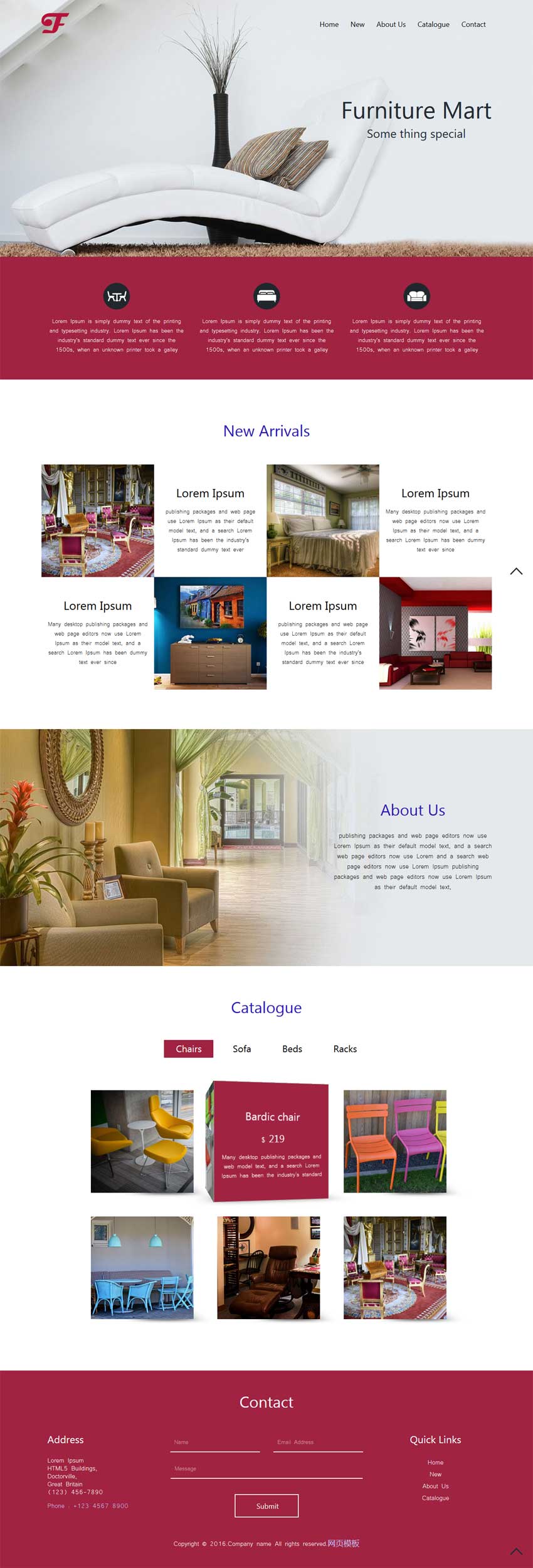 红色宽屏的室内家具装饰公司展示html5模板