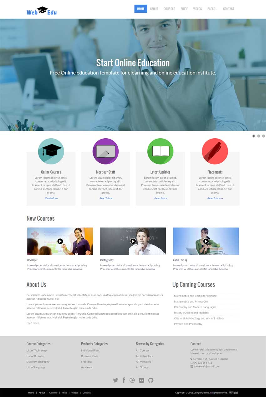 蓝色简洁的教育培训机构网站模板html整站