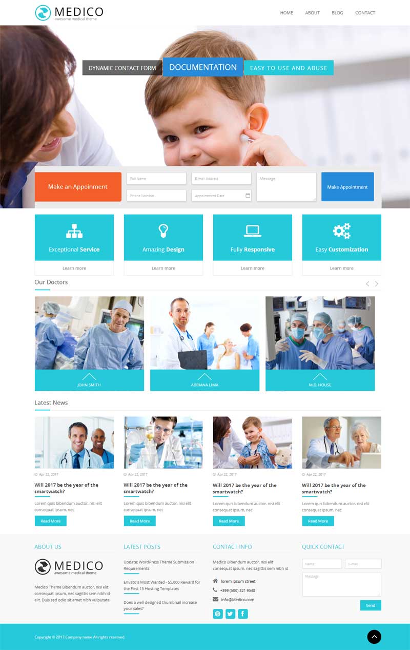蓝色的国外私立医院网站模板html源码 html网页模板源码免费下载
