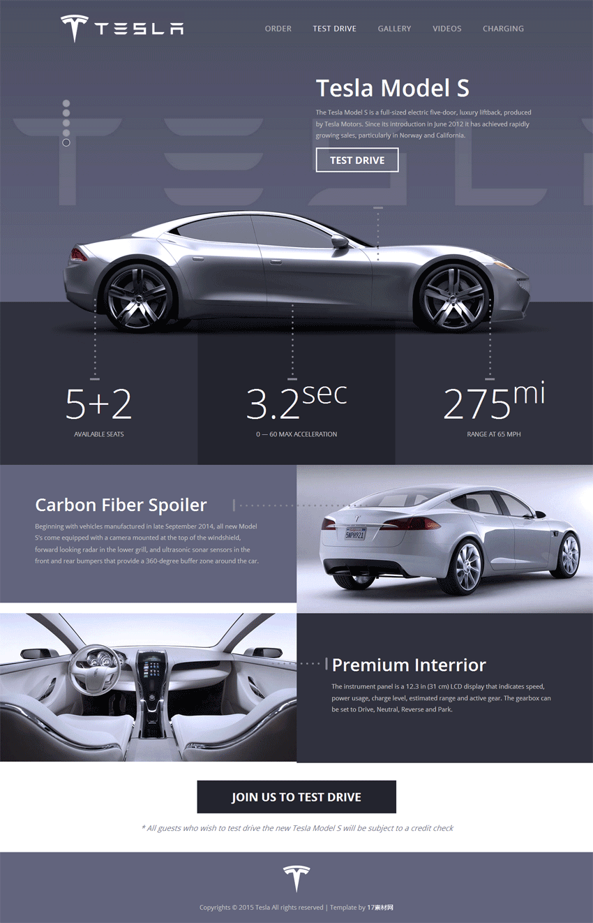 国外特斯拉汽车销售网站静态模板