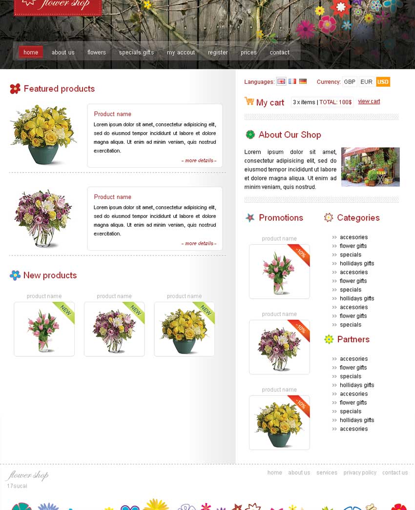 国外花卉商店网上购物模板源码下载