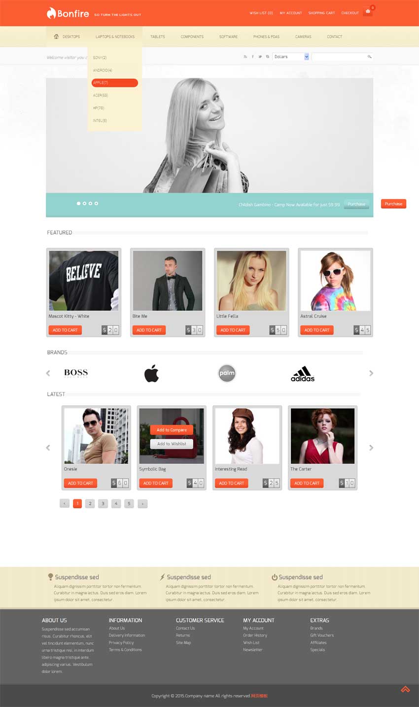 橙色的时尚服装购物商城响应式模板html源码