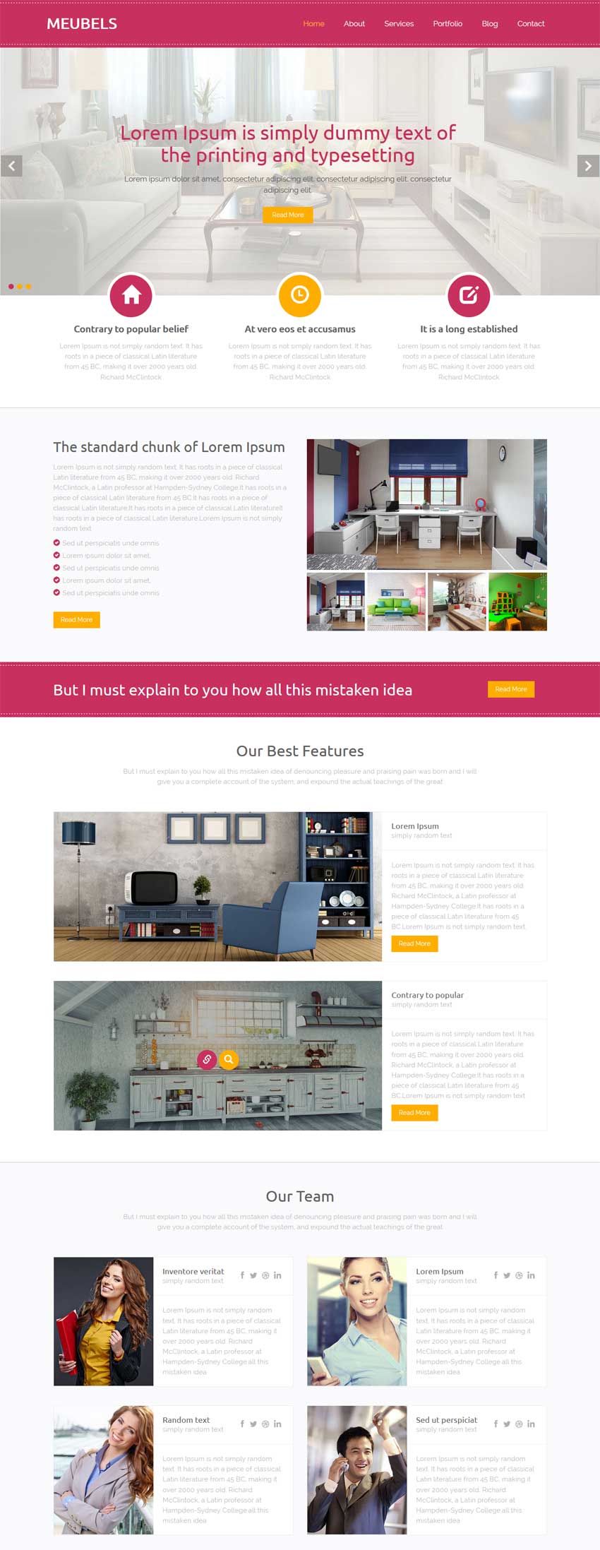 红色扁平的室内装修设计公司网站静态模板html下载