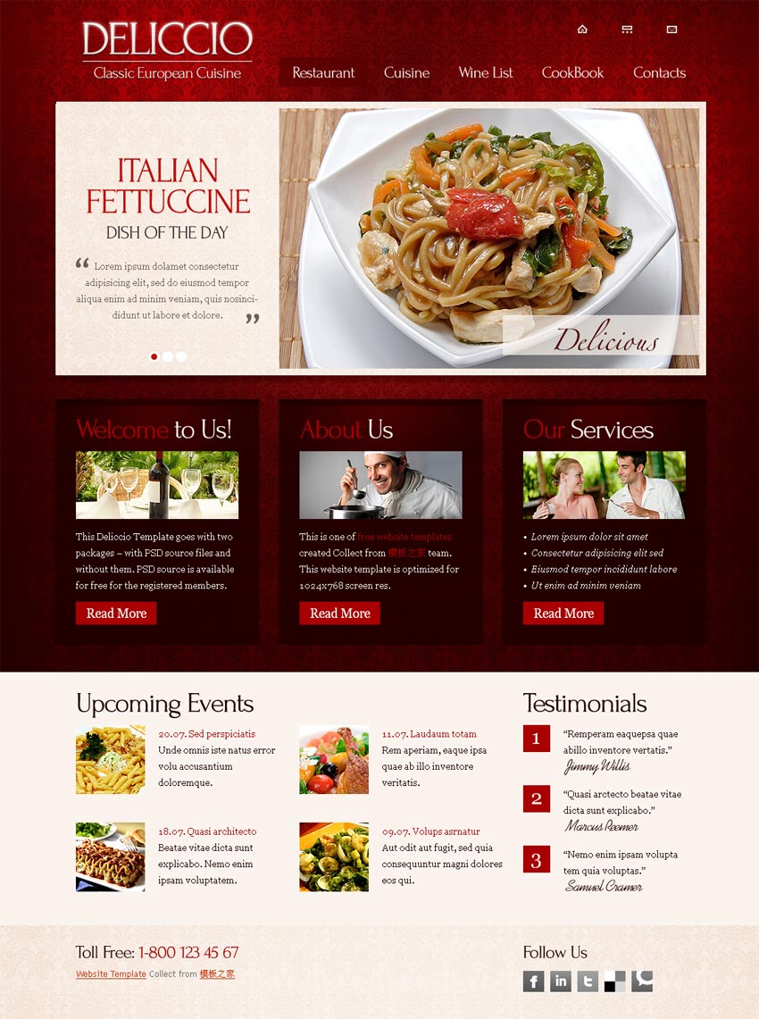 红色欧式花纹的饭店网站模板html整站下载