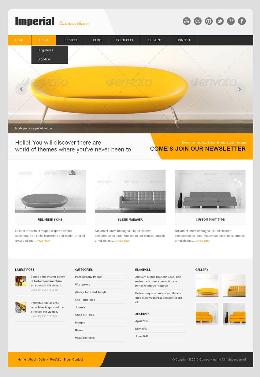黄色的室内家具装饰企业网站模板html整站下载