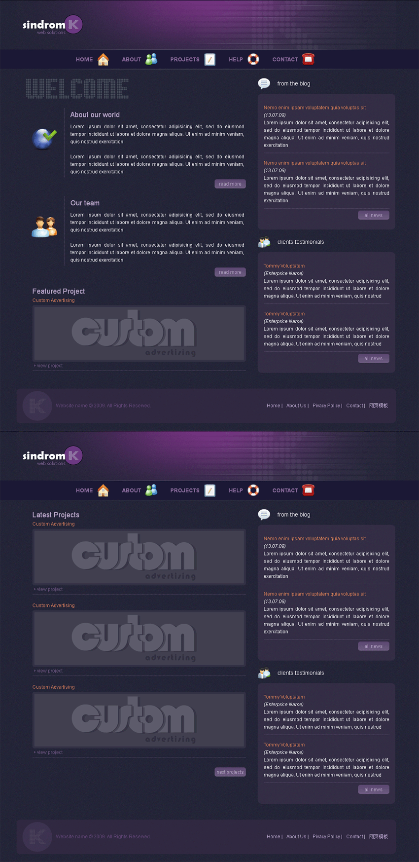 紫色的外国个人博客div css网页模板源码下载