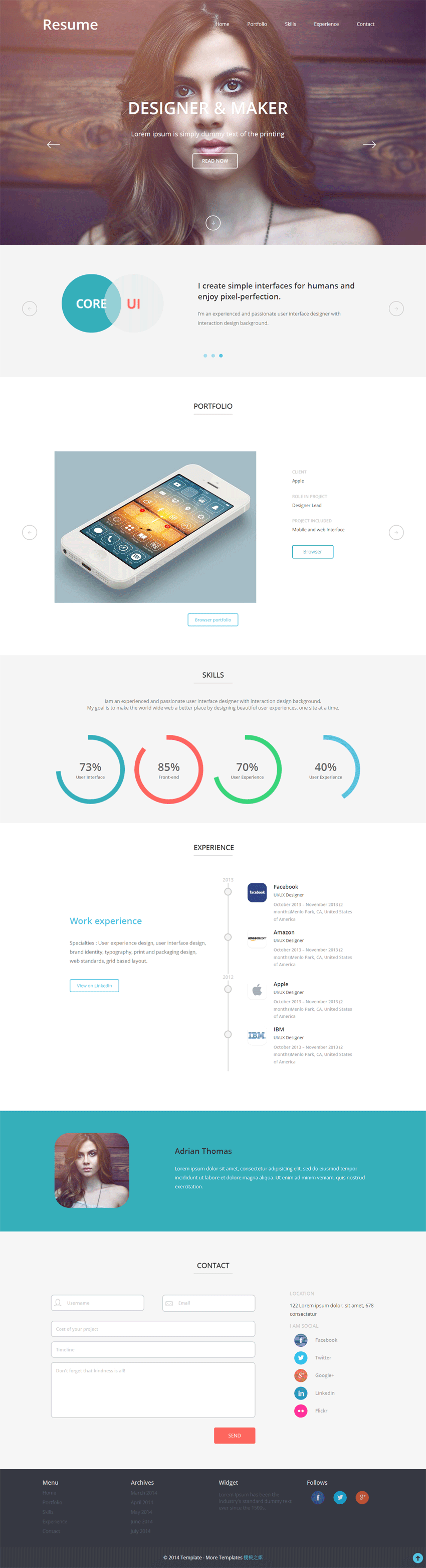 jquery跟随页面滚动显示的html5响应式单页模板源码下载