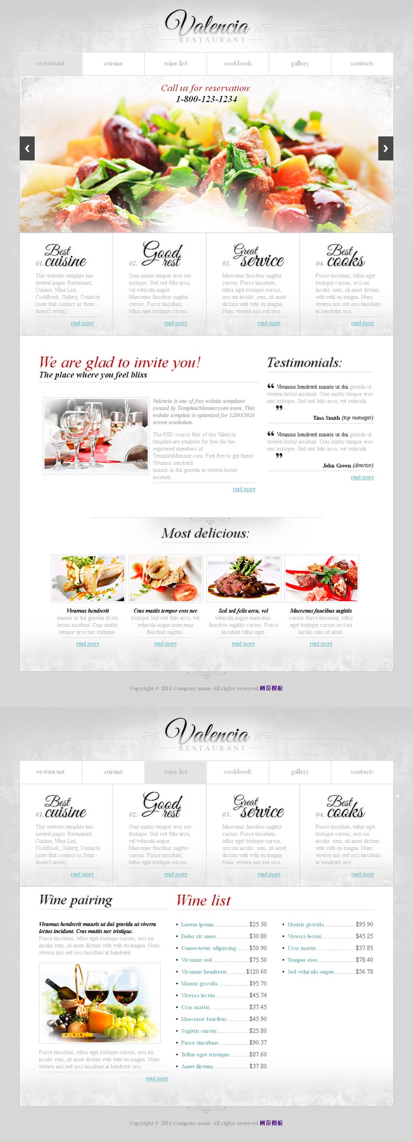 欧美白色的餐饮食品类网站HTML网页模板整站下载