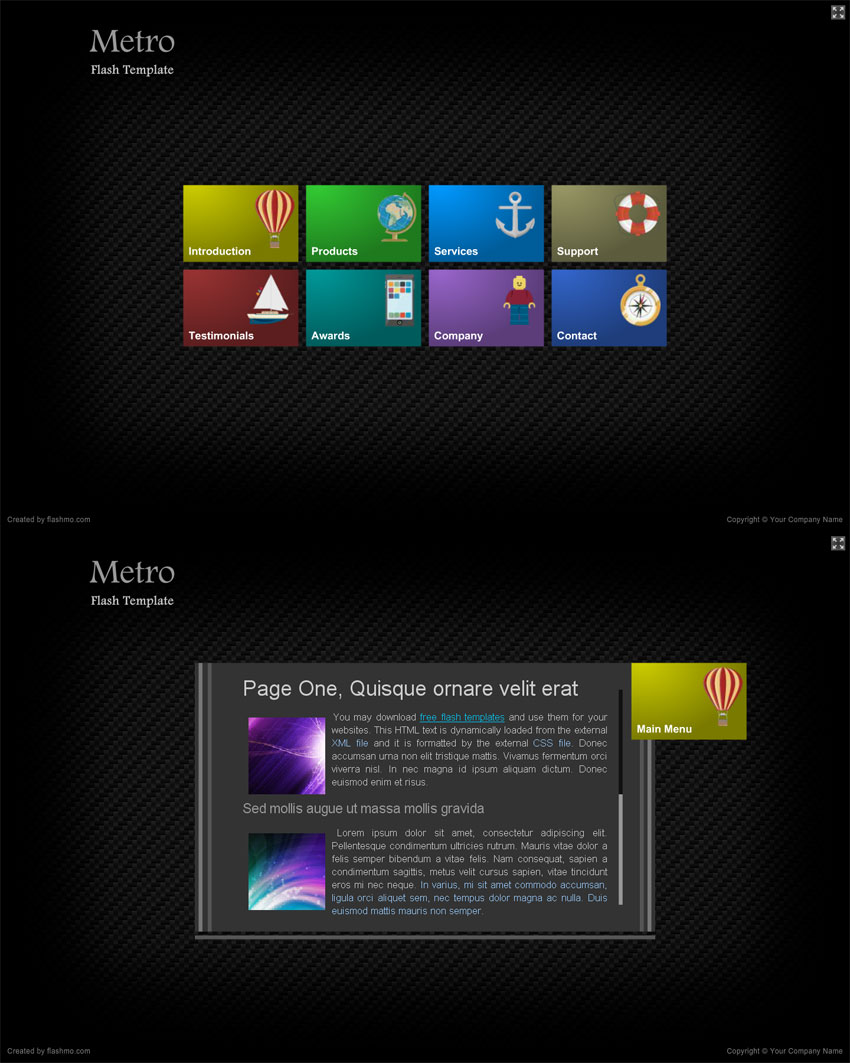 win8 metro界面ui风格flash xml单页面模板素材下载