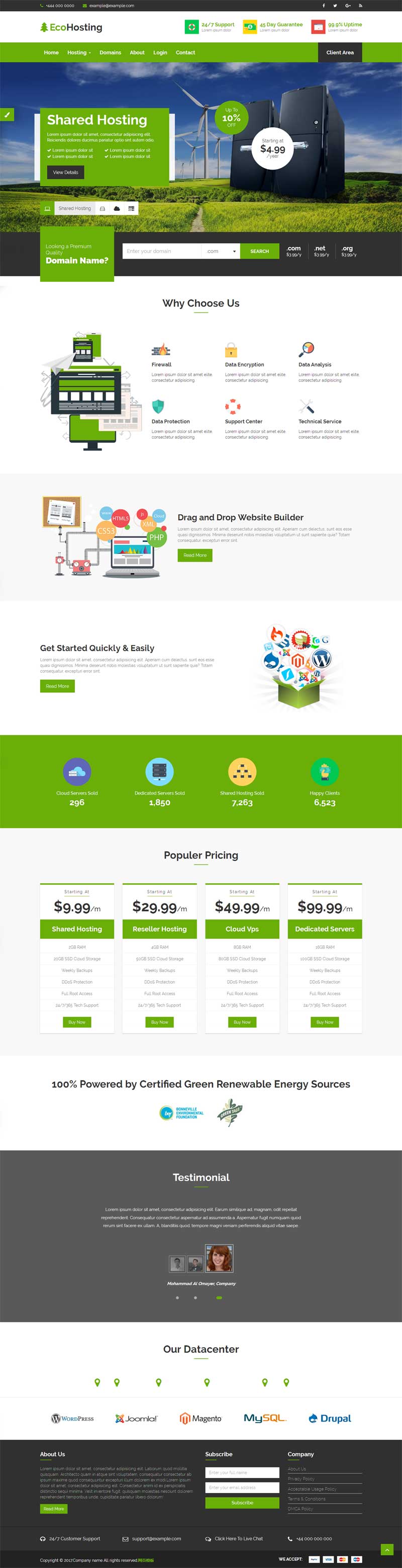 绿色的虚拟主机服务商公司网站模板html整站